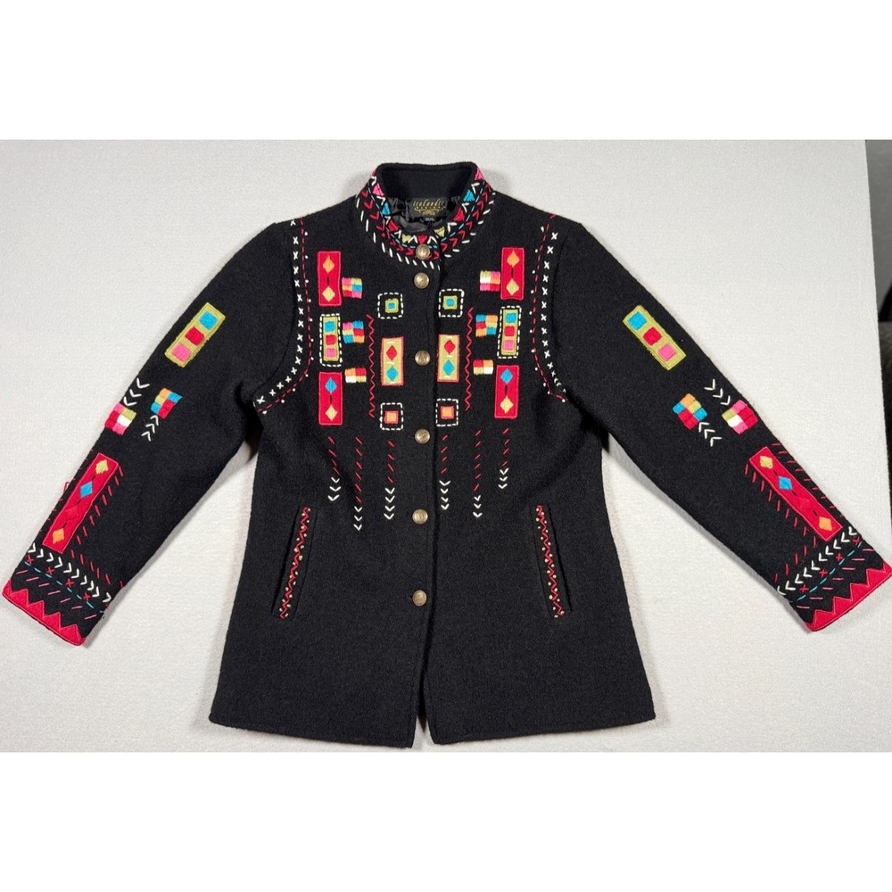 Icelandic Design Women's Wool Jacket - Colorful Embroidery - Size S